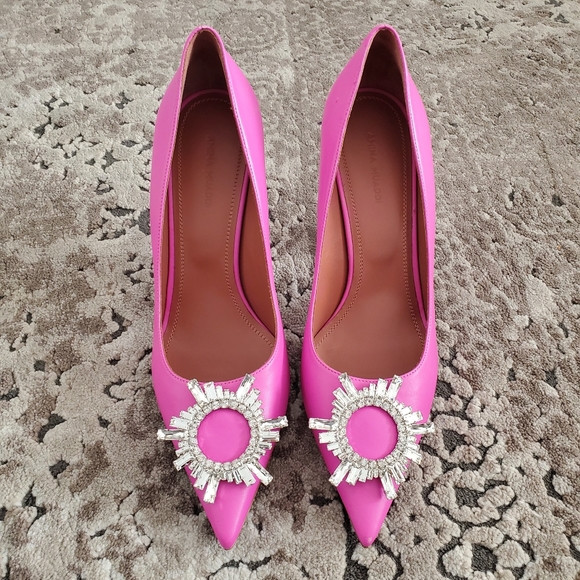 AMINA MUADDI Begum Brooch Pointed Toe Pump In Nappa Pink Size 39 - Picture 3 of 10